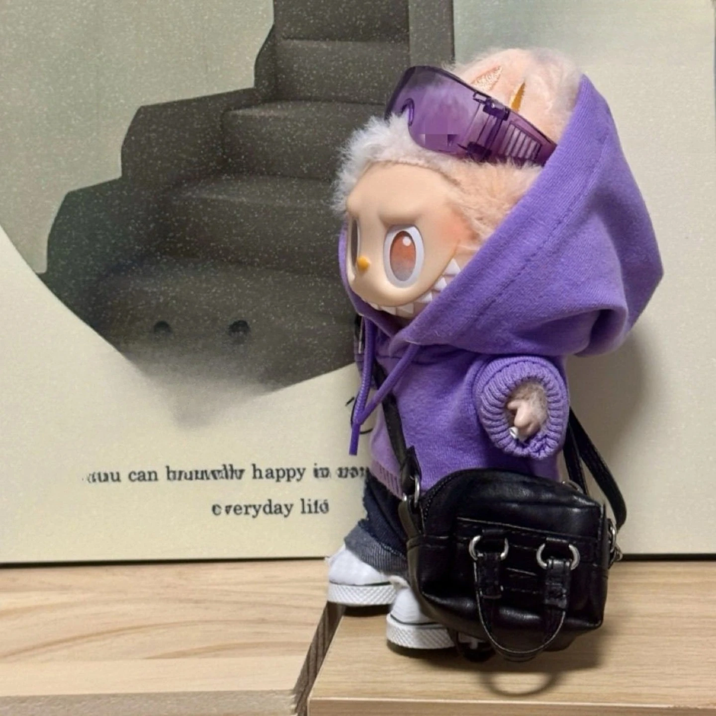 Labubu Doll Hip-Hop Style Solid Color Hoodie and Pants Set