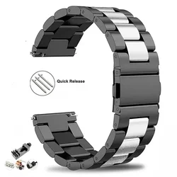 Stainless Steel Metal Watch Strap - 20mm/22mm Band Bracelet for 20mm (Black Silver Tool)