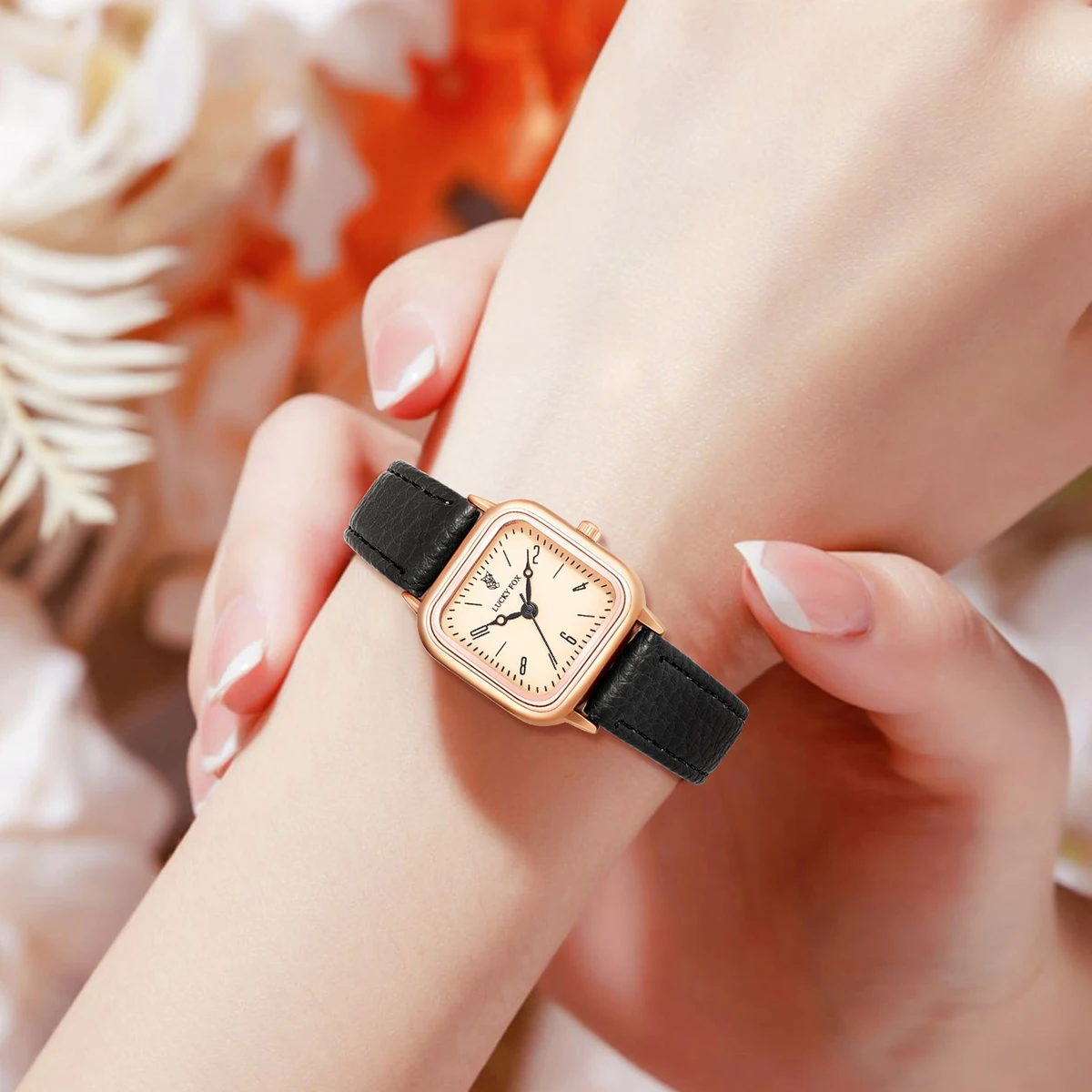 المرأة رقيقة حزام كوارتز ساعة بسيطة مربع الطلب ساع...