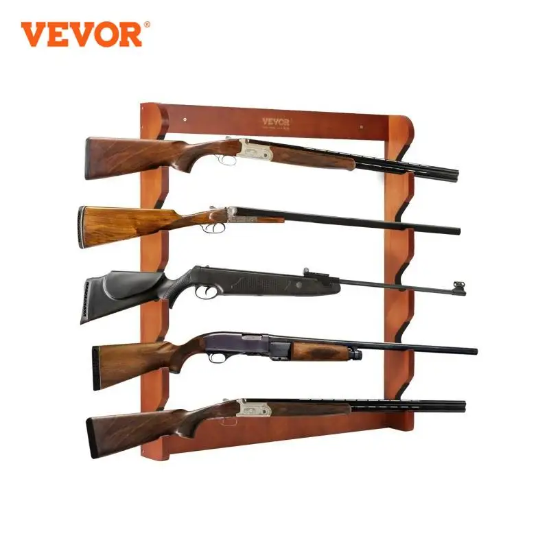 Gun Rack VEVOE Gun Rack Wood Gun Rack Wall Mount Display holds 4/5 Rifles Shotguns 132 lbs Heavy Duty Rifle w/ Soft Padding