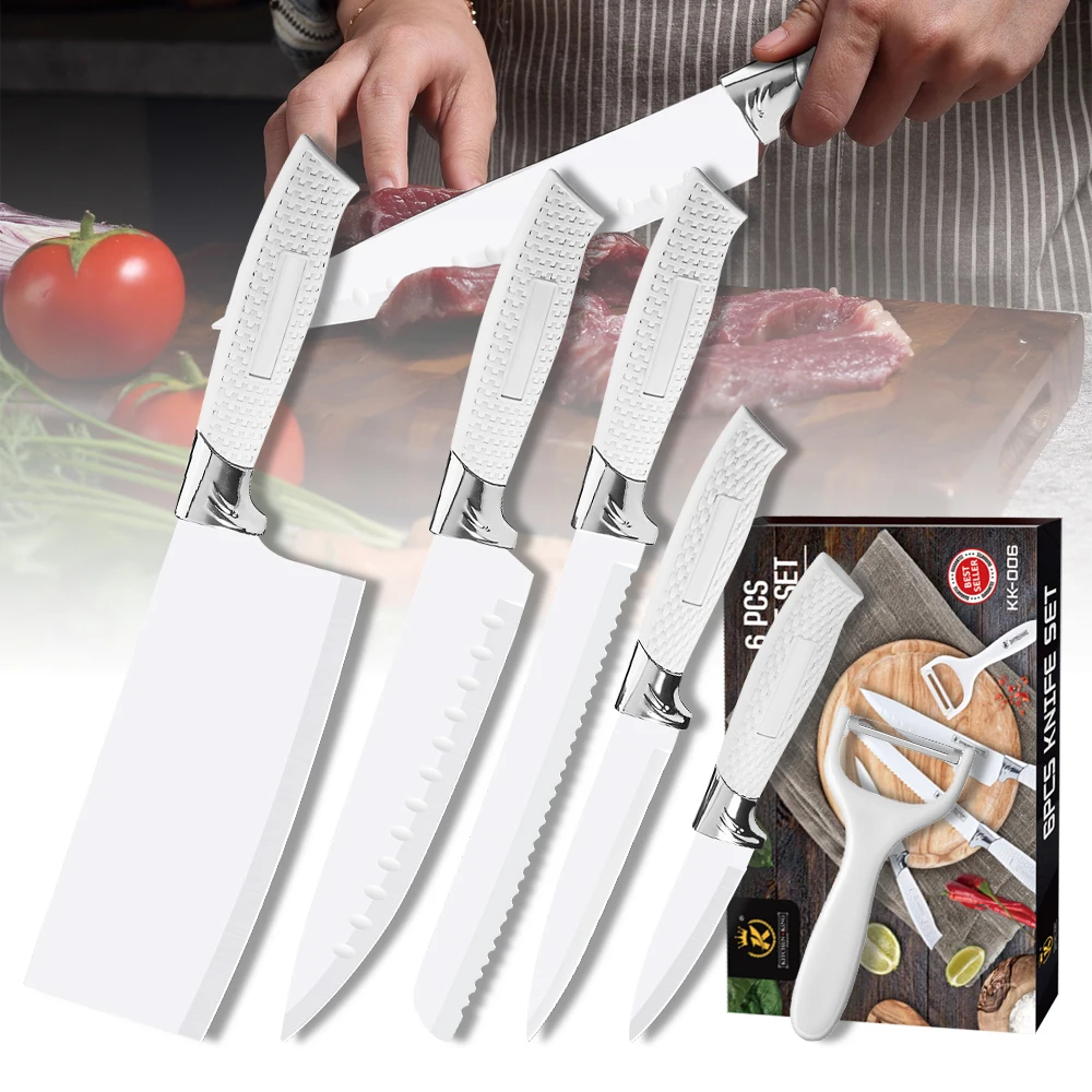 DFITO 6-teiliges Küchenmesser-Set aus Edelstahl, Kochmesser, Metzgermesser, Küchenmesser mit Vollmetallgriff, Fischmesser, Geschenkset – Detail 4