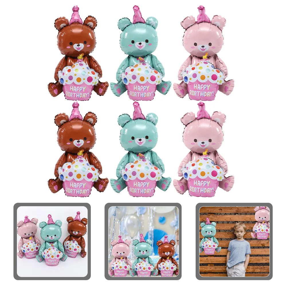 

6 Pcs Balloon Woodland Animal Balloons Bear Birthday Party Decor Foil Aluminum Film Supplies Child Baby Cake Decorations