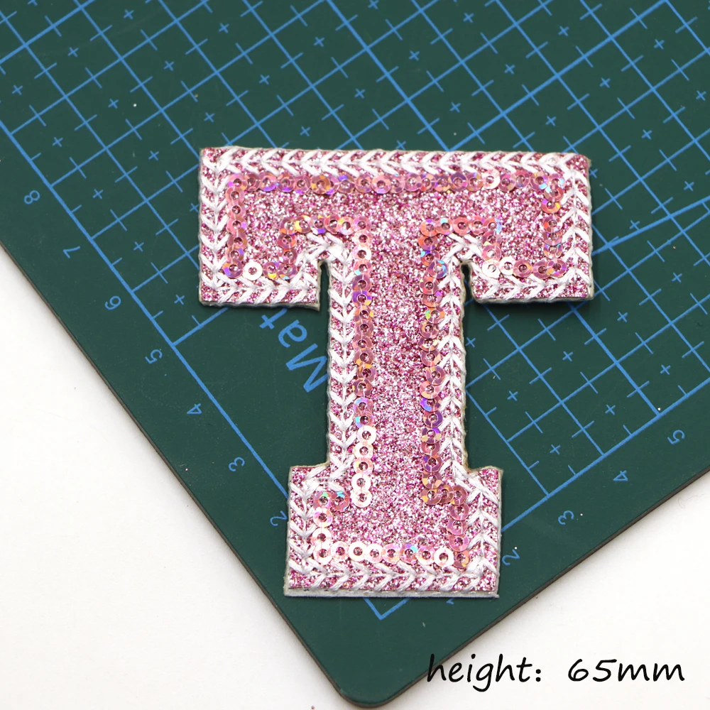 1PC Neue Rosa Pailletten Brief Patch Für Kleidung Eisen Auf Patch Für Kleidung Logo Name Diy Gestickte Applique Dekor reparatur Patches – Detail 23