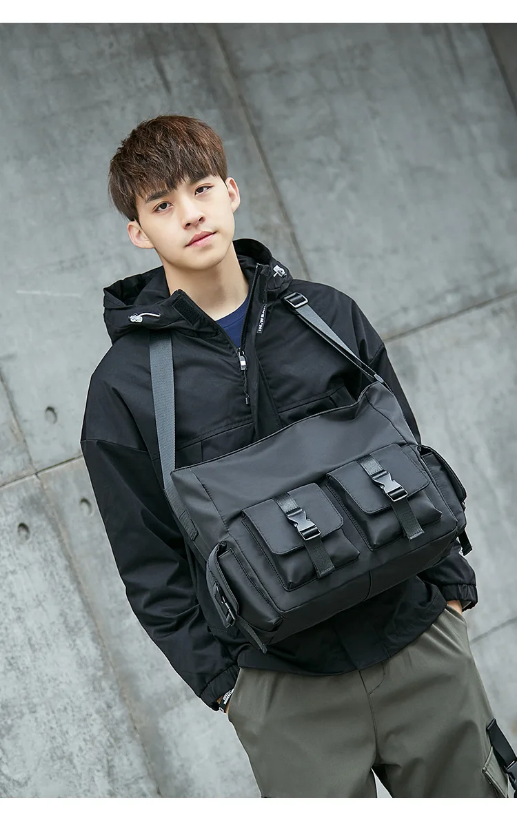 Casual Large Capacity Waterproof Messenger Shoulder Men Crossbody School Bag for Teenage Outdoor Man Black Big Travel_voghion.com