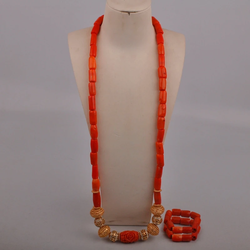 

40inches Groom Coral Necklace African Coral Jewelry Set for Men 23-526AQ