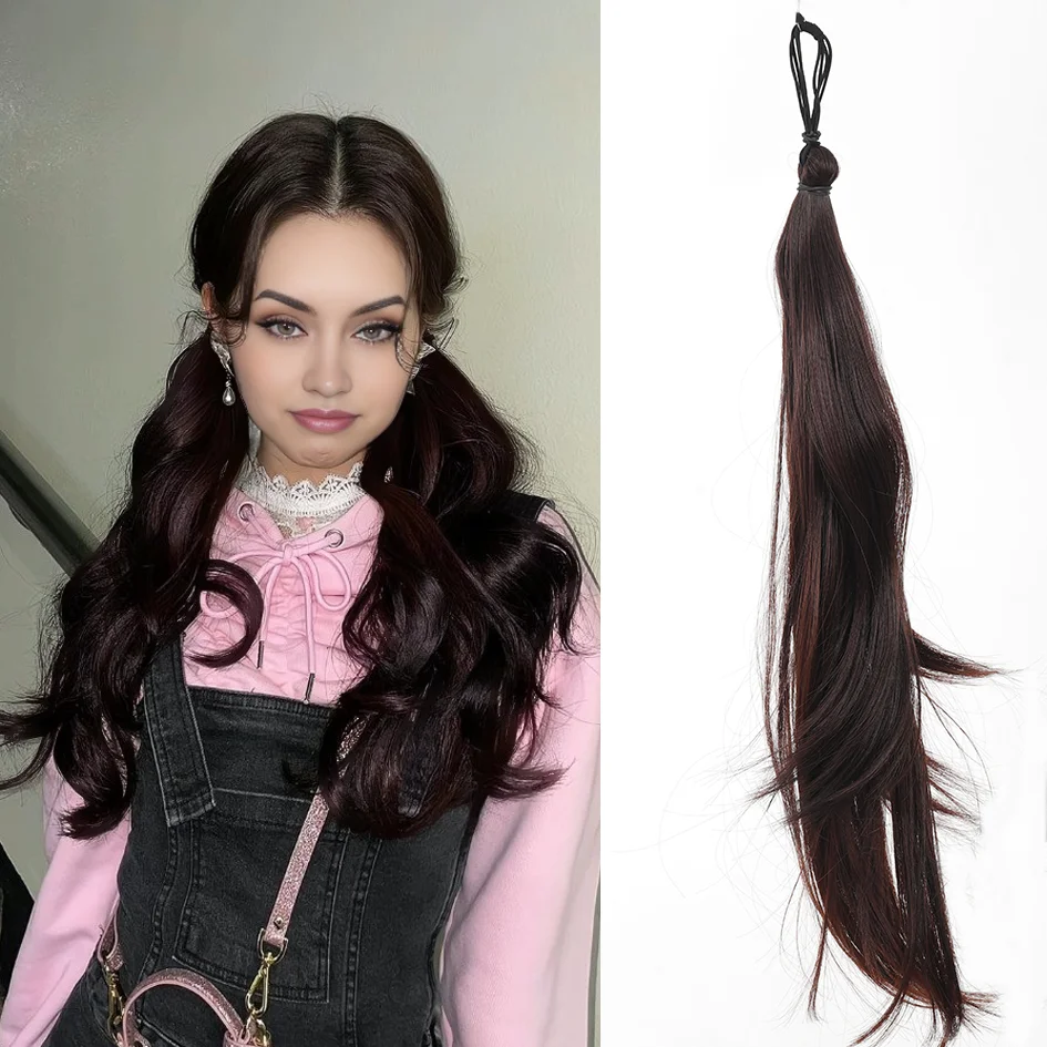 Synthetic 16inch/22inch curly ponytail tie, elastic headband, women's hair accessory, loli double ponytail wig, extension piece