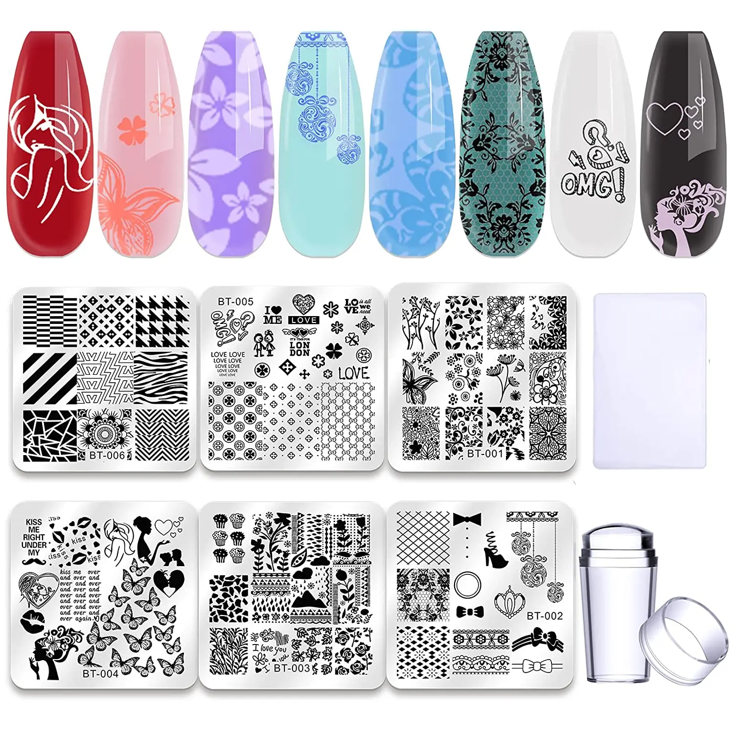 

Biutee 6*6cm 6pcs Nail Art Templates Stamping Plate Design Flower Animal Glass Temperature Lace Stamp Templates Plates Image