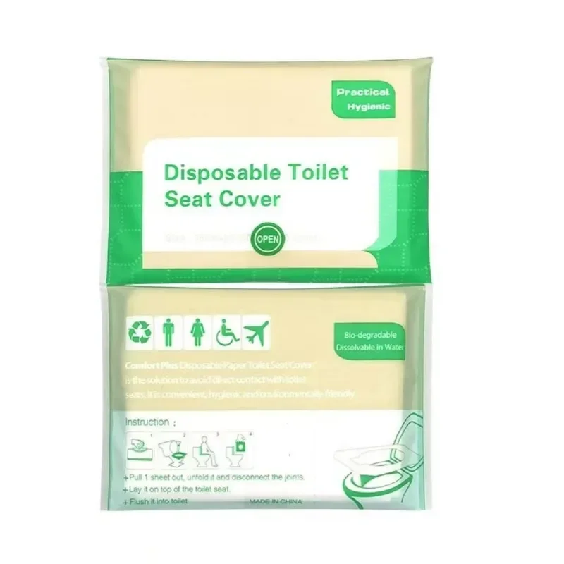 Description Picture 5 of item10-100pcs Disposable Toilet Seat Cover Portable Travel Camping Hotel Soluble Waterproof Flushable Degradable Paper Mat Pads