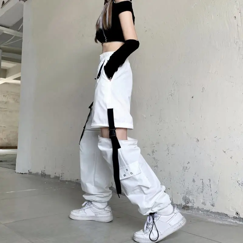 Casual Pants Women Cargo Korean Style Solid Spring Young Ladies Elastic Waist Popular Street Wear  Simple Ins Cozy Cool