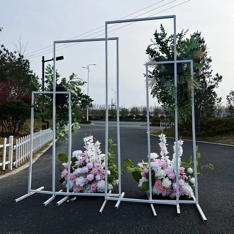 4 PCS Flower Arch Lace Cloth Arches Plinth Stand Wedding Props, Iron Geometric Sign Rack, Road Guides, Party Stage Decoration