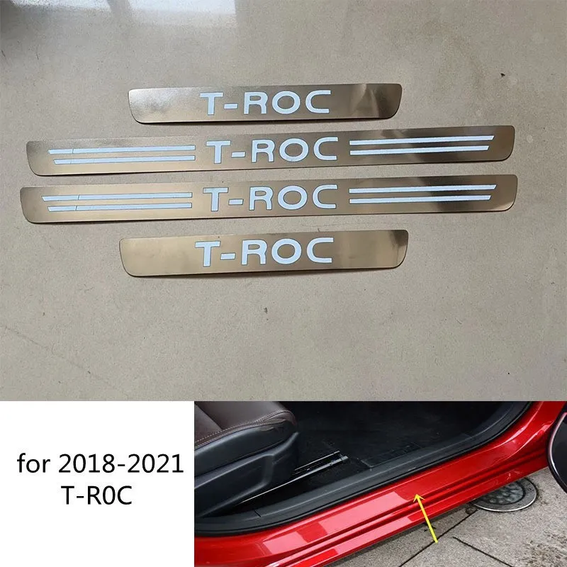

For Volkswagen T-roc 2018-2019 2020 2021 Door Sill Pedal Scuff Plate Stainless Steel Guard Protector Car Styling Sticker