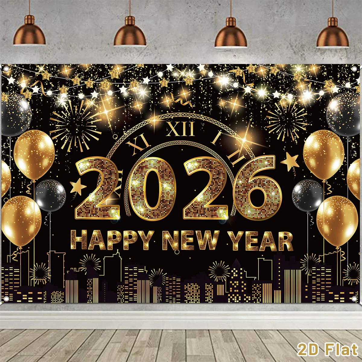 Black Gold New Year Banner Happy New Year 2026 Christmas Party ...