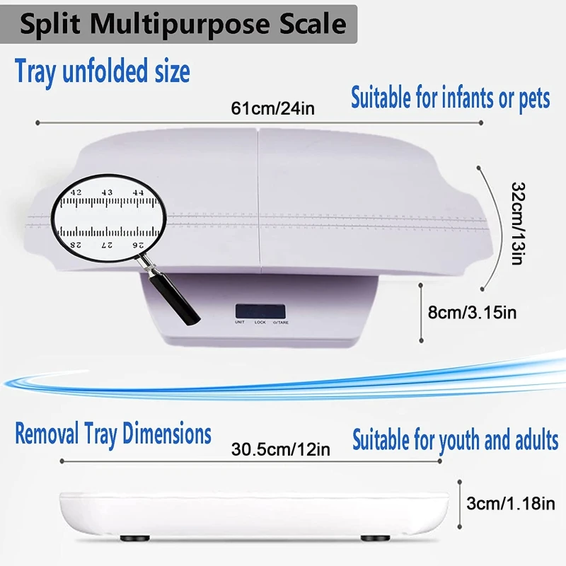 Pet Scale Baby Digital Scale Sturdy Weight lb/kg/oz Mode LCD Display with Weighing Tray Tare Hold Function