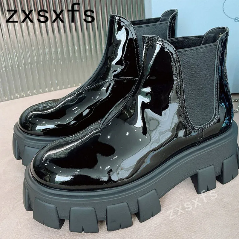 

2022 Autumn Winter Women Short Boots Round Toe Chunky Heel Leather Modern Boots Female Platform Boots For Women Mujer