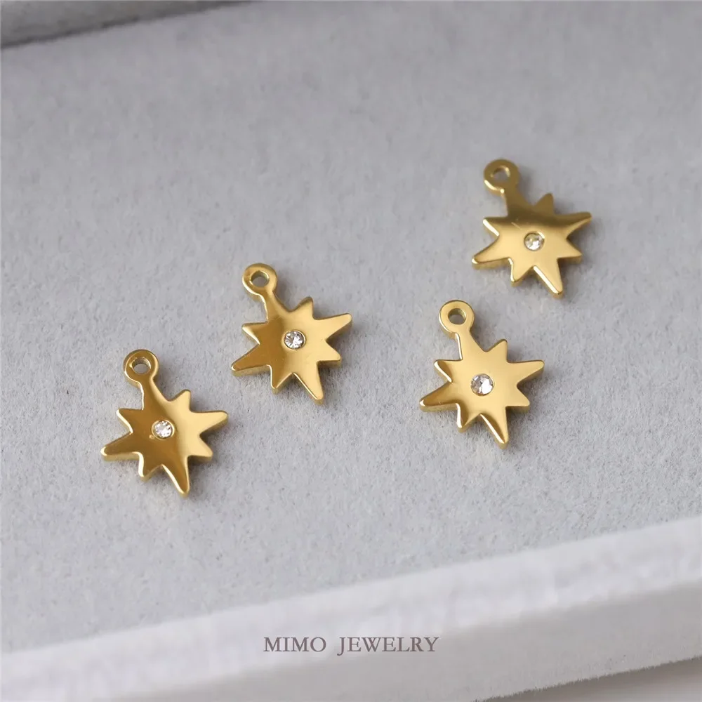 

Titanium Steel Plated 18k Gold Octagon Star Zircon Small Pendant DIY Handmade Jewelry Accessories