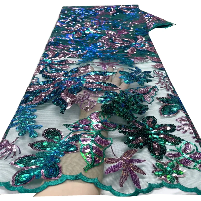 

African Sequins Lace Fabric 2023 High Quality Eembroidery French Nigerian Mesh Lace Fabrics For Wedding Dress Sewing FYU48