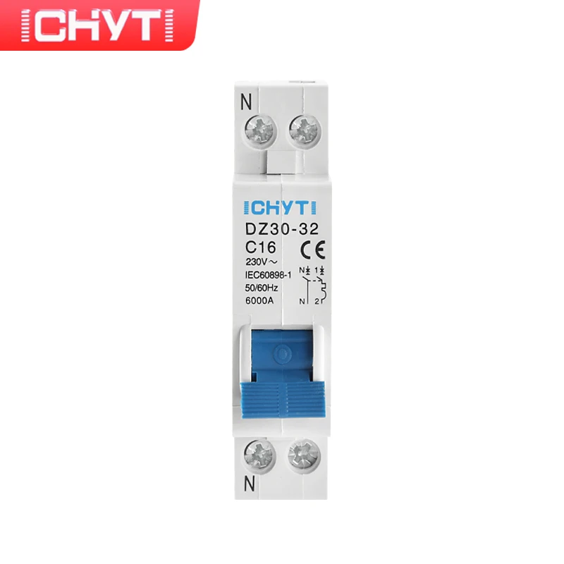 CHYT Бесплатная доставка DZ30-32 AC MCB 1P + N 230 В 10A 16A 20A 25A 32A 6KA TPN бытовой 18 мм мини-выключатель воздуха