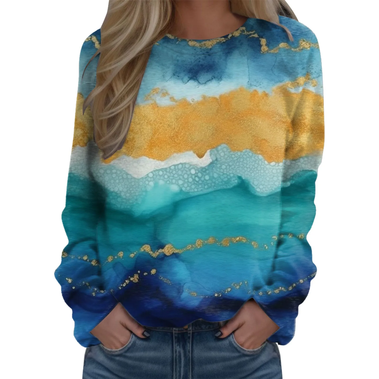 

Women's Gradient Marble Print Sweatshirt 2023 Autumn Winter Casual Loose 3D Print Sweatshirts Long Sleeve O-Neck Pullover Tops