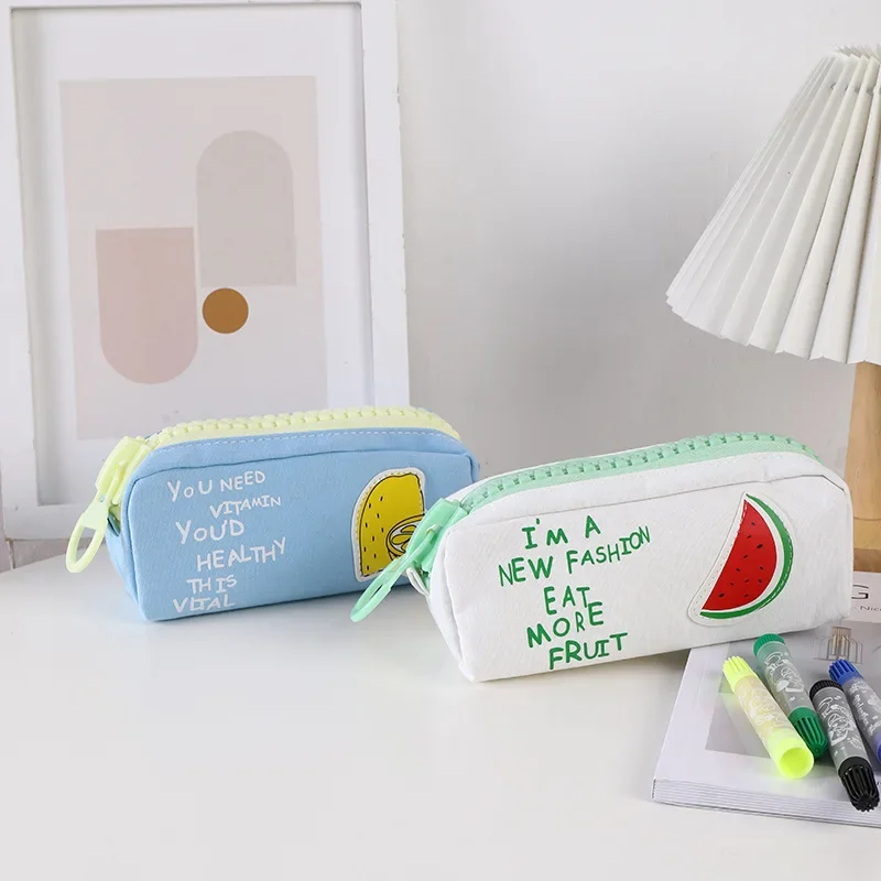 

Вместительный пенал на молнии, Летний большой женский пенал на молнии с фруктами, маленькая свежая сумка для канцелярских принадлежностей, школьные принадлежности