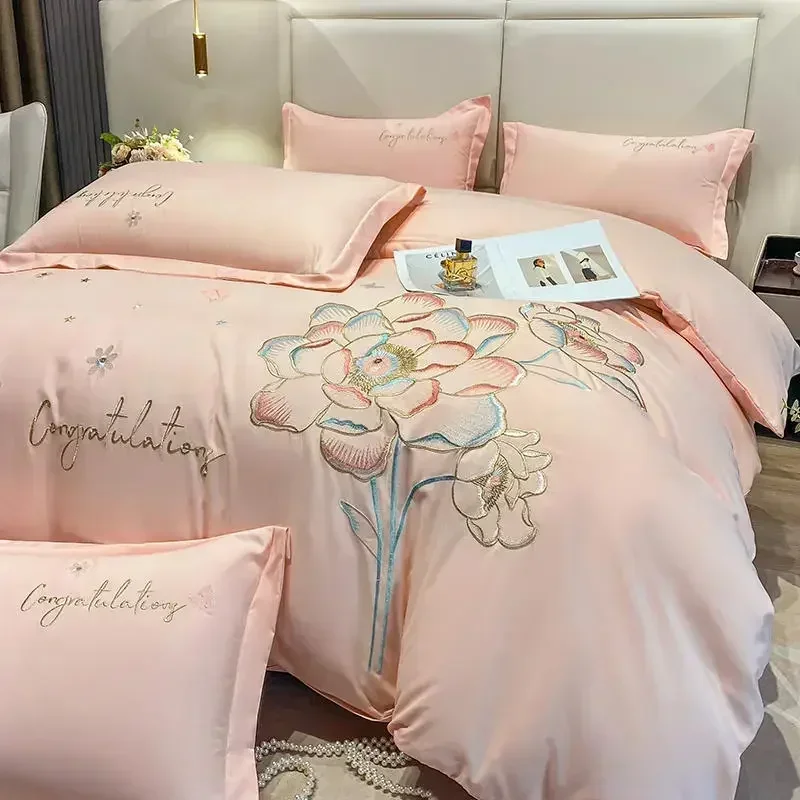 

New Class a High Precision Cotton Brushed Embroidery Four-Piece Set Pure Cotton Bed Sheet Duvet Cover