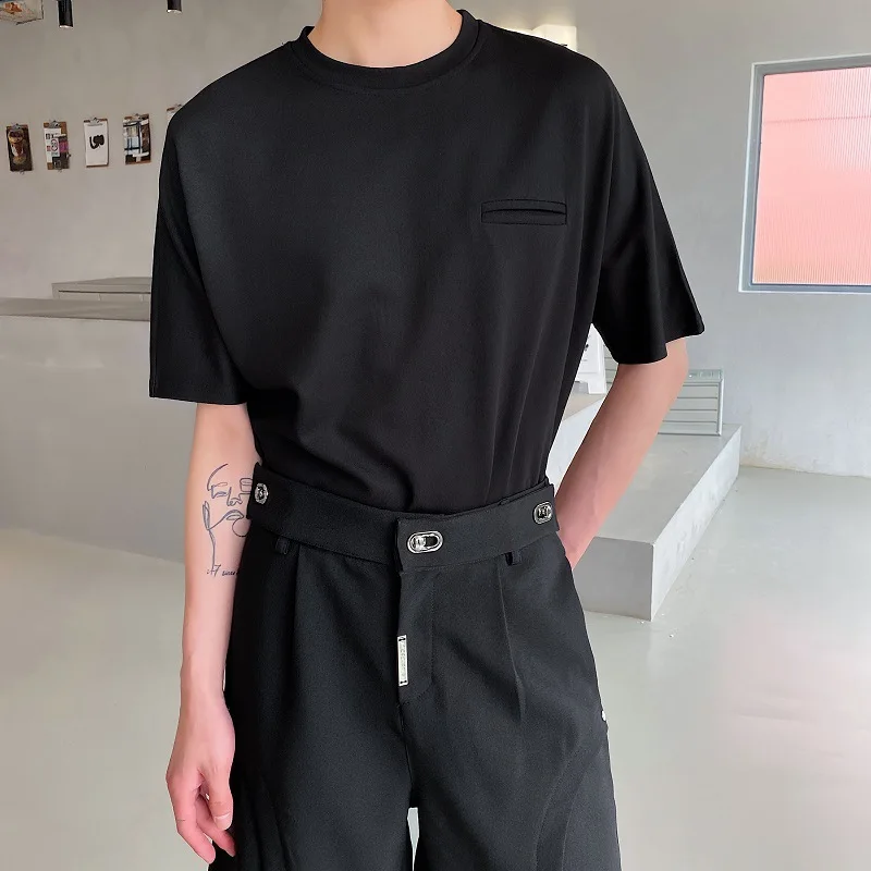 

Универсальная свободная футболка большого размера с коротким рукавом в минималистском стиле модная мужская простая летняя футболка в Корейском стиле