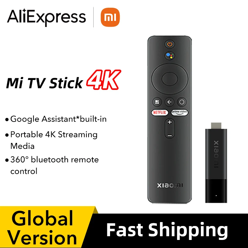 Xiaomi-Mi TV Stick 4K, version globale, flux en 4K, Google Assistant *,  Android 11 intégré, 2 Go, 8 Go, processeur Façades Core, TV Box