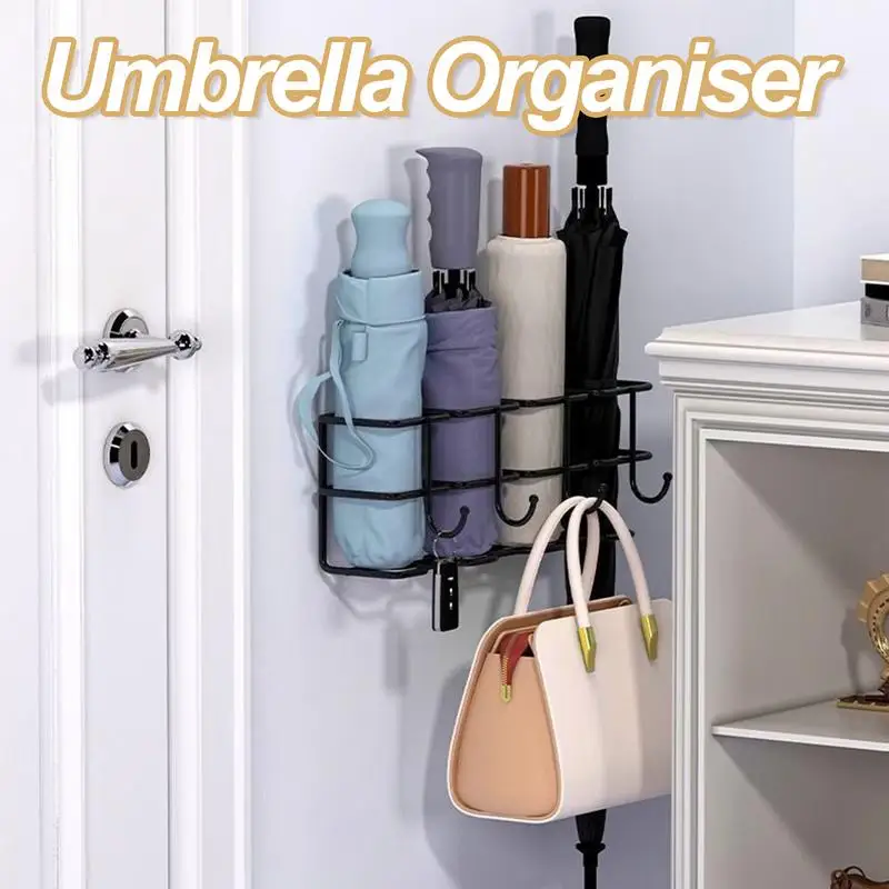 Metal Umbrella Storage Rack Wall-mounted Bag Key Storage Holder Drying Large Capacity Umbrella Holder Entryway