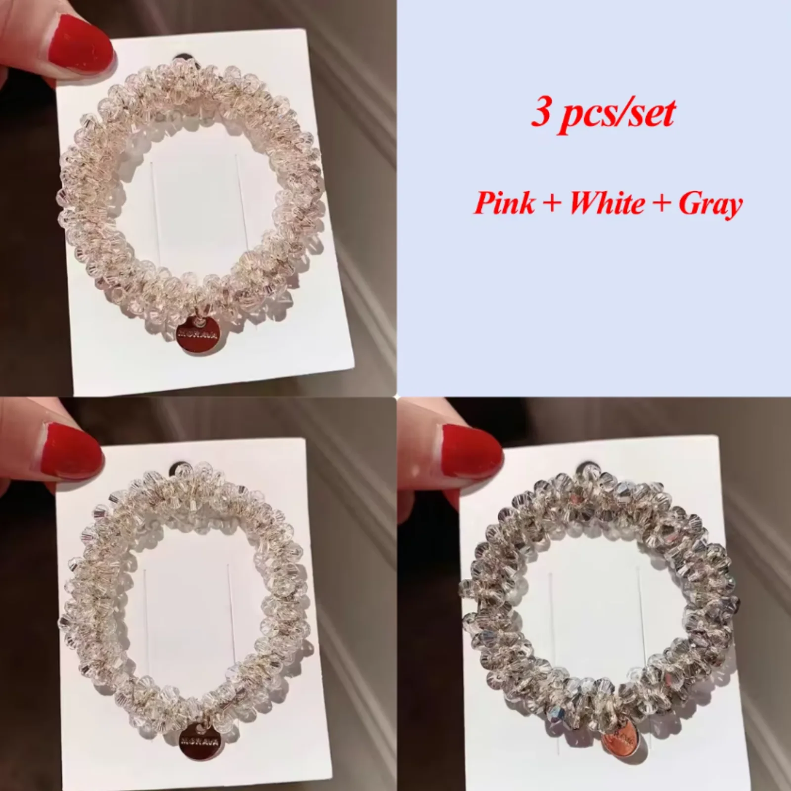 3pcs/set Crystal Pearl Beads Elastic Bands Scrunchies Hair Accessories Women Ponytail Holder Headwear