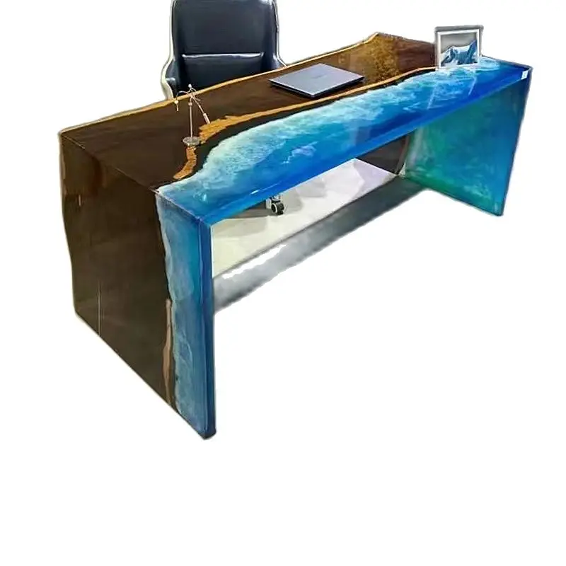 Colore Di Dimensioni Personalizzate Fabbrica Di Lusso In Legno Massello River Design Dining Coffee Tea Table Ristorante Resina Epossidica