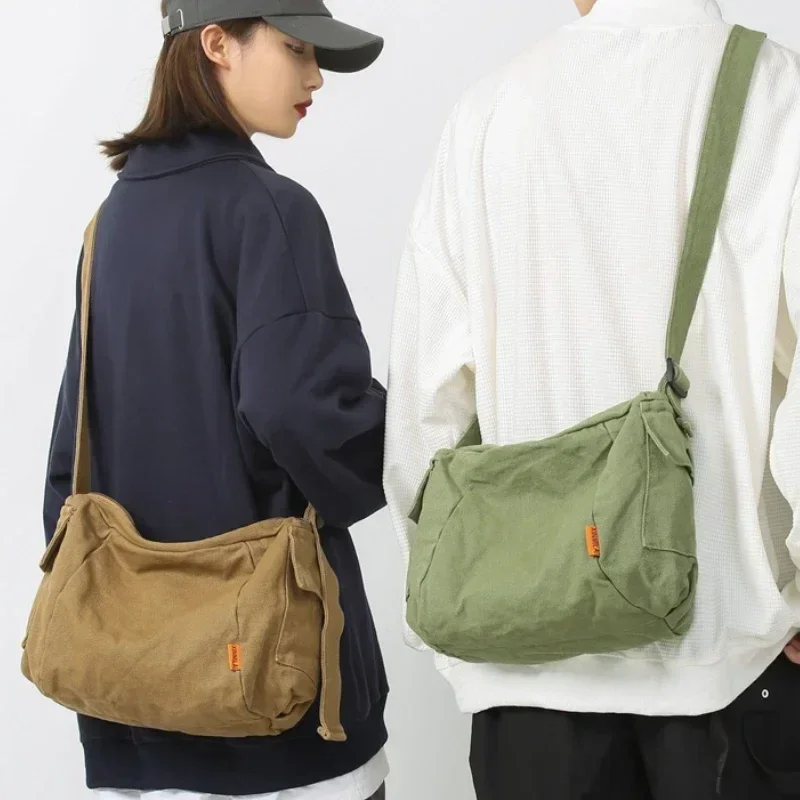 

Female Canvas Fabric Hobo Soft Slouchy Shoulder Bag Y2K Student Leisure Medium Size School Book Laptop Pouch Messenger Side Bag