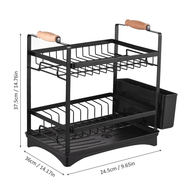 Sink Dish Drying Rack with Drip Tray, Stainless Steel Dish Drainer with  Wooden Handles and Cutlery Holder - AliExpress