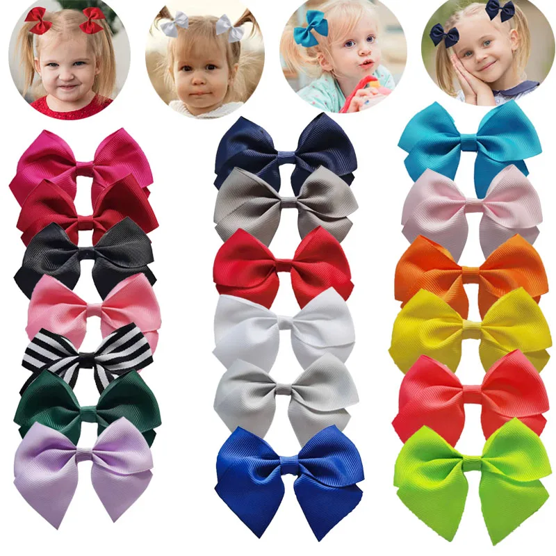 20 colors 30pcs NEW Solid Hair Bows With Hair Clips For Girls Headwear Handmade Bows Barrettes Cute Kids Hair Socks Accessories