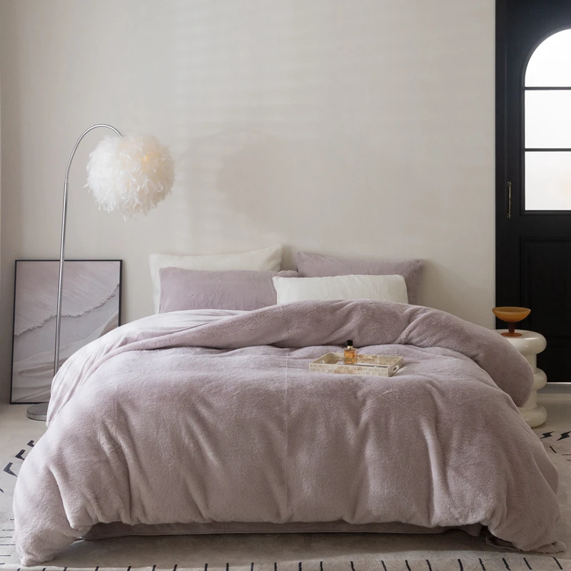 

Soft faux fur home Bed linen Microfiber bedding set rabbit fur bed cover full set Nordic quilt duvet cover double bed sheets set