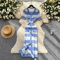 YuooMuoo Chic Fashion Sexy Package Hips Knitted Long Dress 2025 Spring and Summer Elegant Slim Waist Office Lady Sweater Dress - Image 4