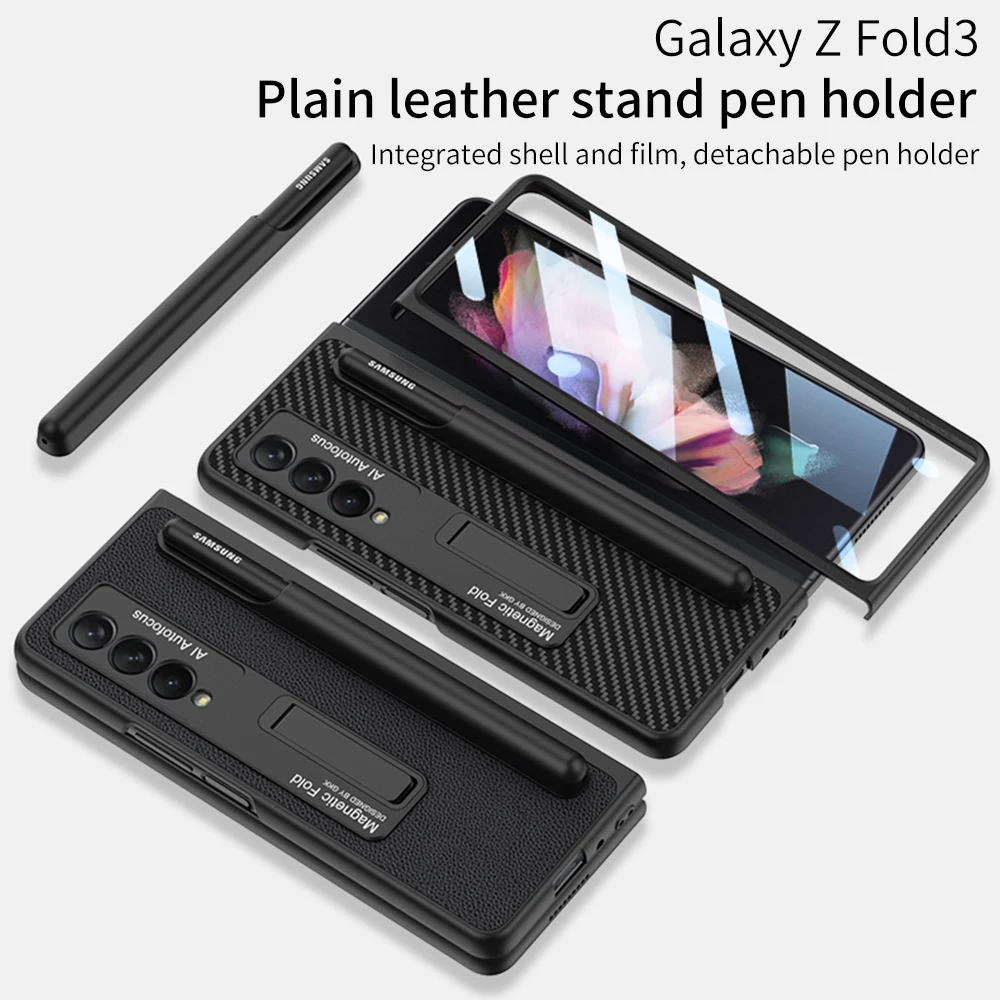 Ultra Thin Phone Case Pen Holder Bracket Armor Protective Cover for Samsung Galaxy Z Fold4 3 5G Cases Side Slot for Fold3 4S Pen