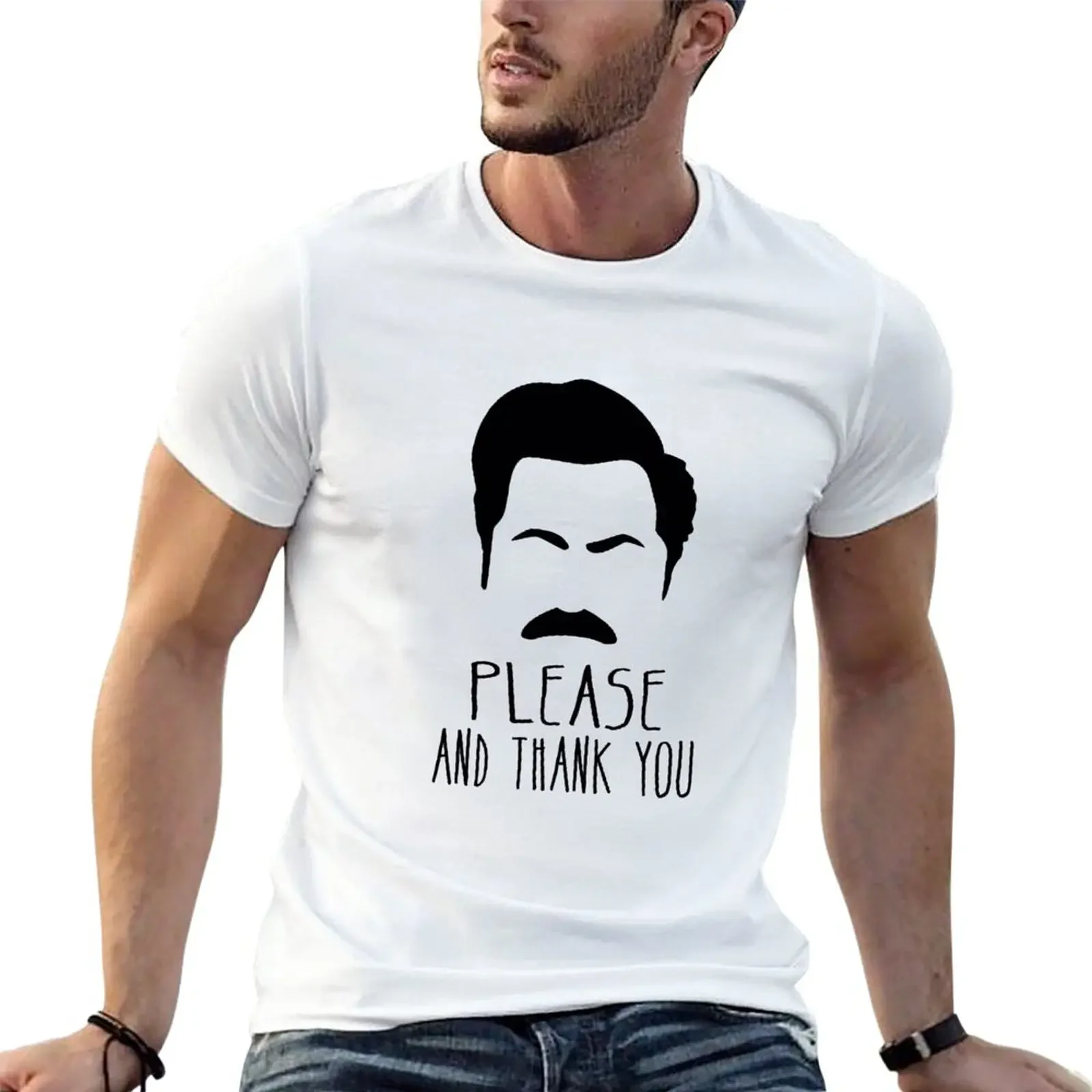 

Funny Man Ron Swanson T-Shirt funnys sports fans oversizeds heavyweights black t-shirts for men