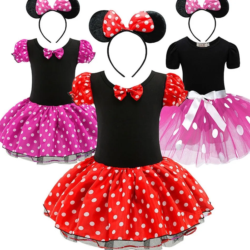 Baby Girl Mickey Minnie Tutu Dress Summer Dots Kids Birthday Clothes Headband Children Christmas Party Costume Accessories