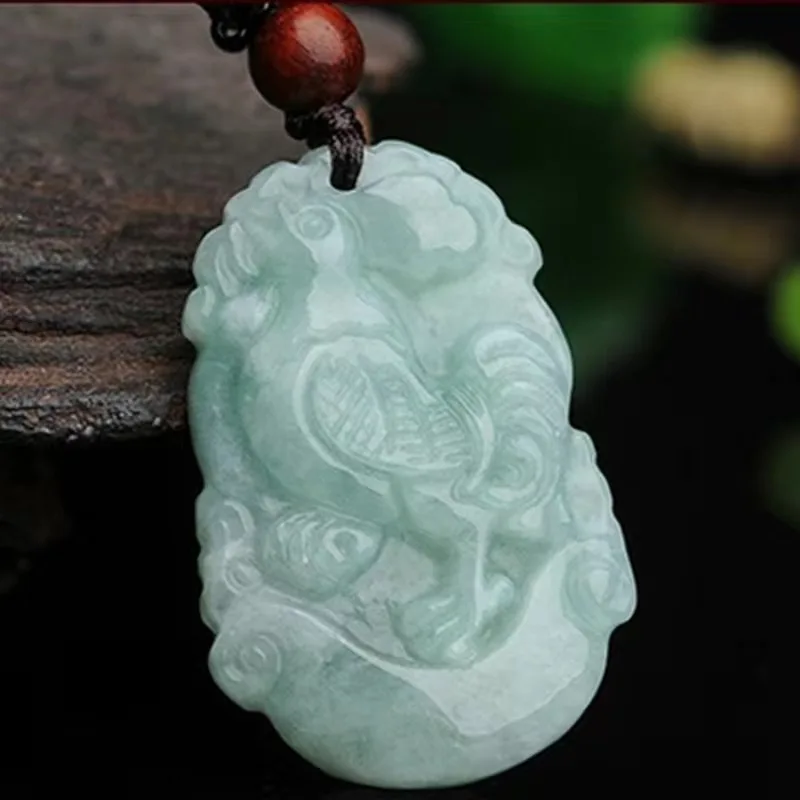 Burma Unisex Jadeite Pendant Hand Carved Lucky Amulet Chinese Zodiac Jade Necklace With Chain For Men Women Gift