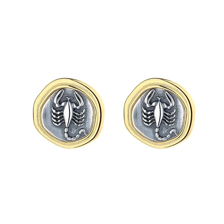 

E4 ZFSILVER S925 Silver Fashion High Quality Luxury Scorpion Gold Retro Ancient Coins Earring Jewelry Girl Women Match-all Gift