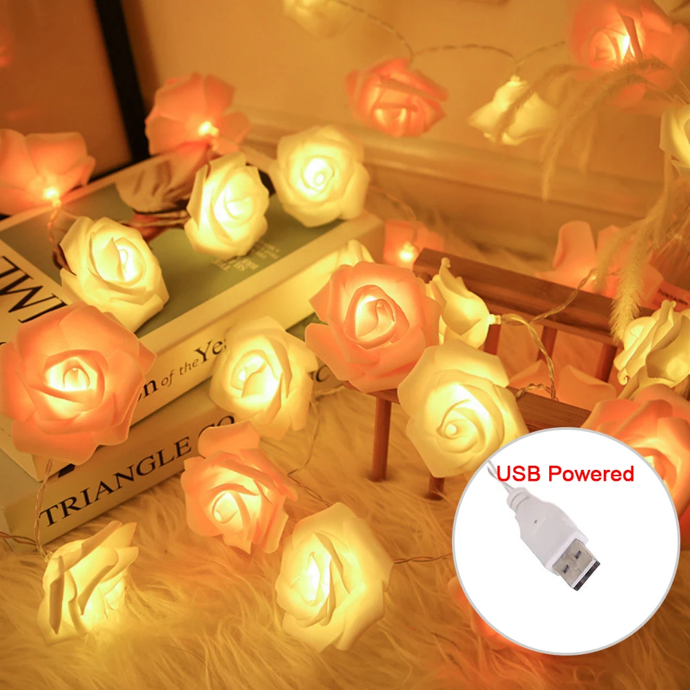 1.5m 3m 6m10m Rose Flower LED String Fairy Light USB Battery Power 5V Red Pink Warm Blue RGB Wedding Christmas Party Decoration