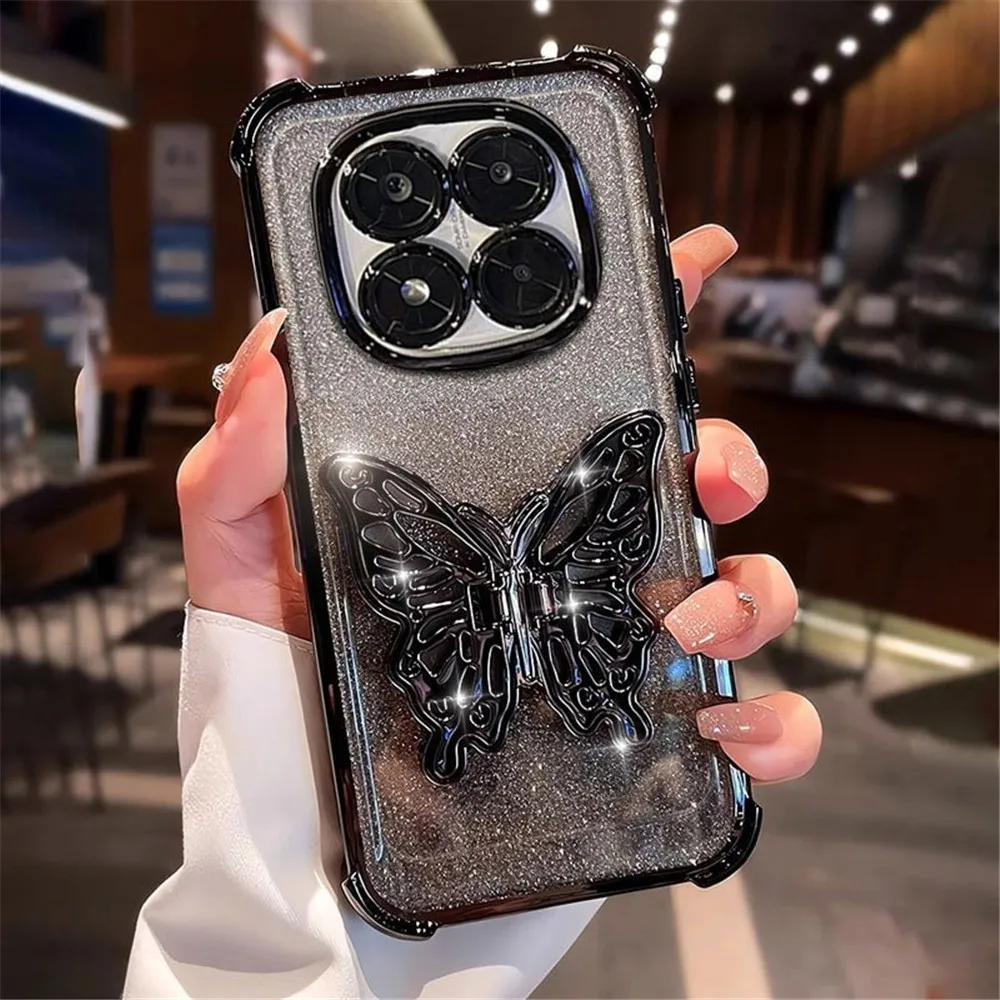 Glitter Shockproof Silicone Butterfly Bracket Phone Case