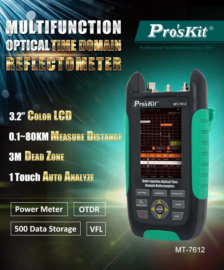 Pro'sKit MT-7612F/MT-7616/MT-7617/MT-7618 Multi-function Optical Time Domain Reflectometer Power Meter/OTDR/VFL 3.2" Large Color