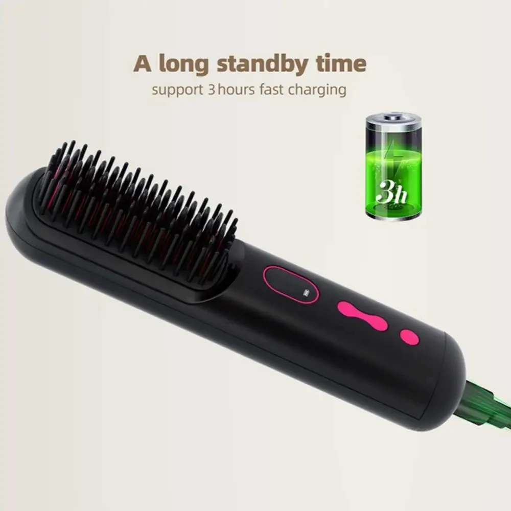 2 in 1 Negative Ion Wireless Hair Straight Comb 10000MAH USB Rechargeable Cordless Portable Hair Straightener Brush 5
