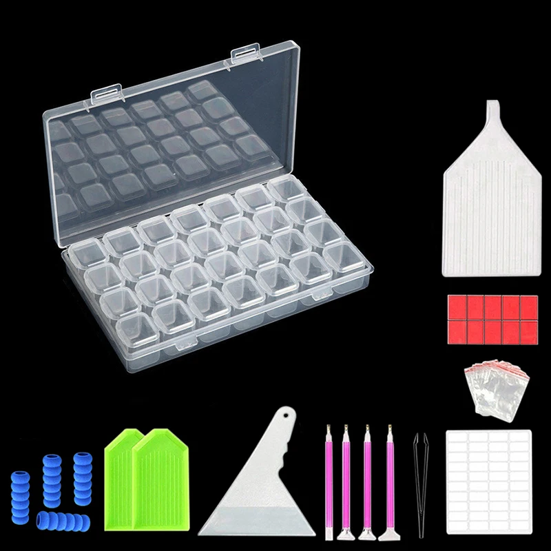 

28 Grids 5D DIY Diamond Painting Box Organizer Case Diamond Embroidery Accessories Storage Containers With 44Pcs Tools Kits