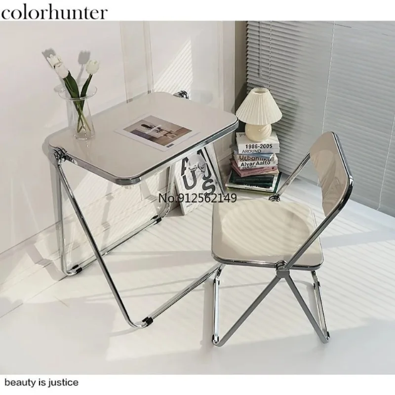 Folding Transparent Table Chair Combination Modern Minimalist Office Study Book Table Nordic Small Coffee Table Desk escritorio tian yingzhang hard pen practice copybook running regular script chinese characters calligraphy skills self study tutorials book