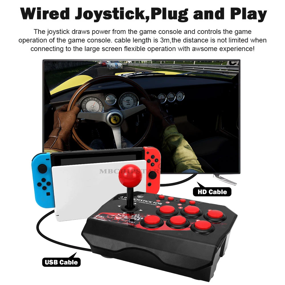 4 In 1 USB 유선 게임 조이스틱 레트로 아케이드 콘솔 로커 파이팅 컨트롤러 PS3/N 스위치/PC/안드로이드 TV 용 게임 조이스틱