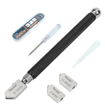 TOLESA 유리 커터 도구 세트, 연필 스타일 오일 피드 카바이드 팁, 보너스 블레이드 2 개, 스크루드라이버, 오일 스포이드 및 박스 포함, 2mm-20mm