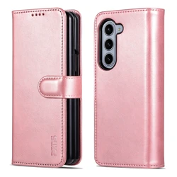 Luxurious Leather Flip Wallet Phone Case with Kickstand and Card Pockets - Anti - Fall Protection - Galaxy Z Fold4 (Rose gold)