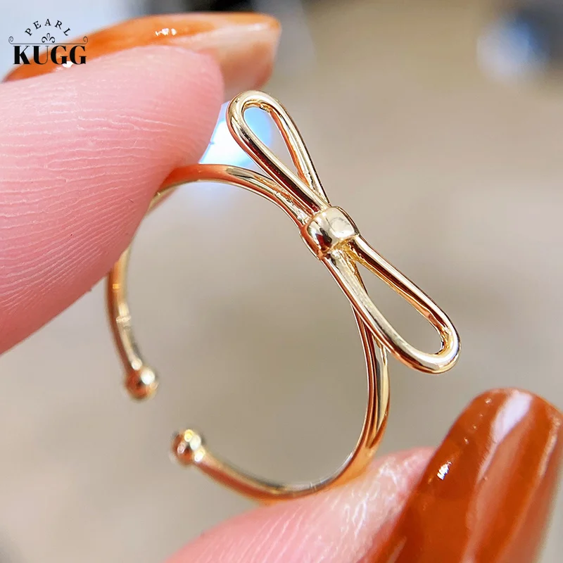 

KUGG 18K Yellow Gold Rings Cute Bowknot Design Engagement Ring for Women Birthday Anniversary Gift Girlish Style High Jewelry
