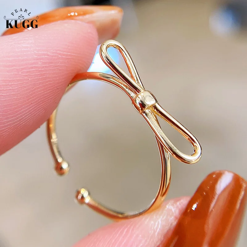 

KUGG 18K желтое золото кольца с милым бантом дизайн обручальное кольцо для женщин подарок на день рождения на годовщину девичьи стильные высокие ювелирные изделия